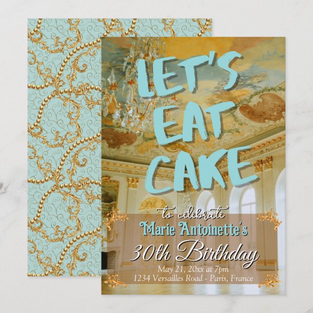 Invitation Fête d'anniversaire esthétique Rococo Marie Antoin (Devant / Derrière)