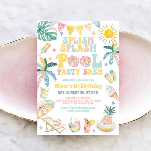 Invitation Fête d'anniversaire estivale avec piscine Splish S