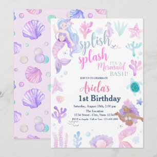 Invitation Fête d'anniversaire estivale des sirènes au bord d