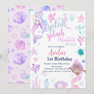 Invitation Fête d'anniversaire estivale des sirènes au bord d