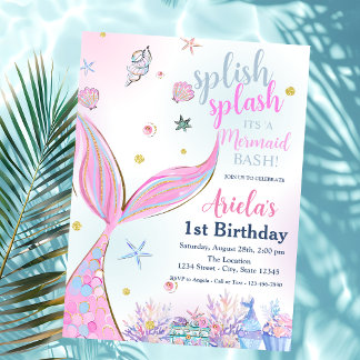 Invitation Fête d'anniversaire estivale piscine Sirène