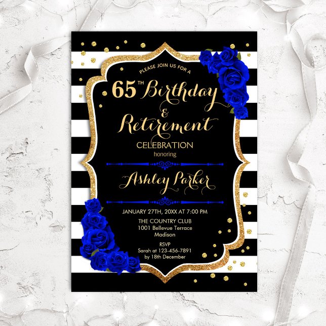 Invitation Fête d'anniversaire et de retraite Noir Bleu royal (Créateur téléchargé)