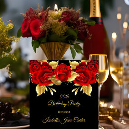 Invitation Fête d'anniversaire Exotic Red Rose Black Floral o