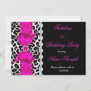 Invitation Fête d'anniversaire fabuleuse rose vif léopard noi