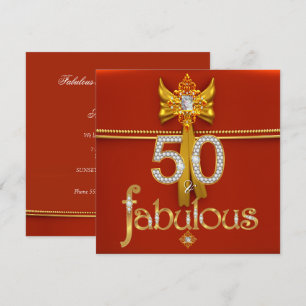 Invitation Fête d'anniversaire Fabulous 50 Diamant Or Rouge P