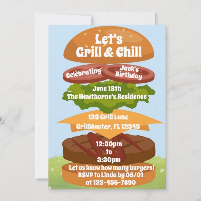 Invitation Fête d'anniversaire familiale Réunion de grillades (Devant)