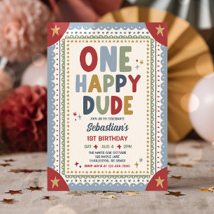 Invitation Fête d'anniversaire fantaisiste de 1 an pour un he
