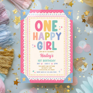 Invitation Fête d'anniversaire fantaisiste d'une fille heureu