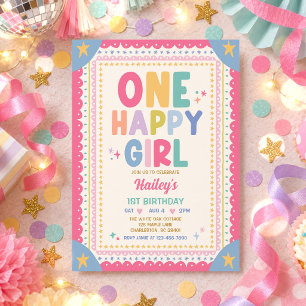 Invitation Fête d'anniversaire fantaisiste d'une fille heureu