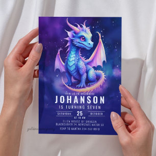 Invitation Fête d'anniversaire Fantastique Dragon Bleu Foncé