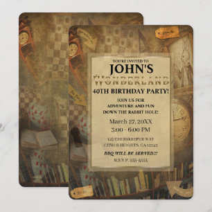 Invitation Fête d'anniversaire Fantasy Vintage Alice au pays 