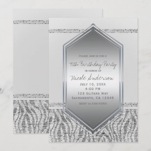 Invitation Fête d'anniversaire fascinante d'argent blanc de