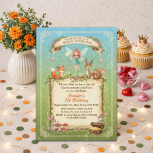 Invitation Fête d'anniversaire féerique en forêt fantaisiste 