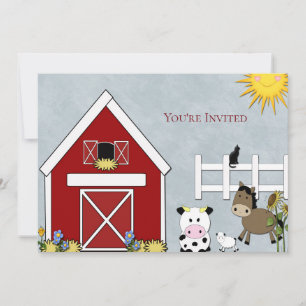 Invitation Fête d'anniversaire, Ferme, Vache, Cheval, Campagn