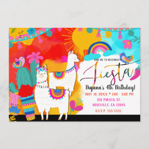 Invitation Fête d'anniversaire Fiesta Llama Cinco De Mayo