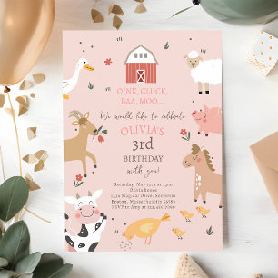 Invitation Fête d'anniversaire fille animaux de ferme à carre