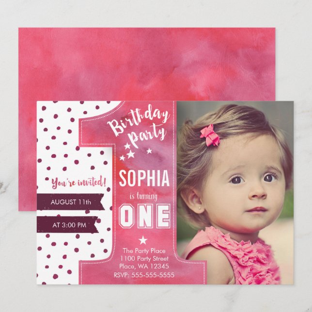 Invitation fête d'anniversaire fille aquarelle (Devant / Derrière)