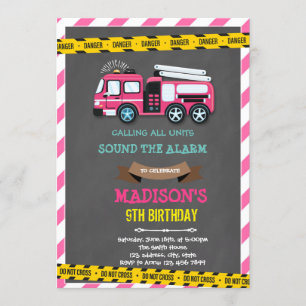Invitation Fête d'anniversaire fille camion de pompiers