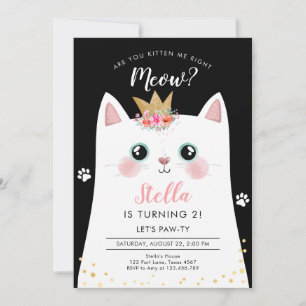 Invitation Fête d'anniversaire fille Couronne sarcelle Miau C