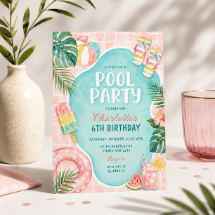 Invitation Fête d'anniversaire Fille de Palm Springs : Piscin