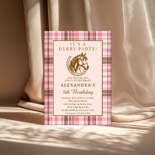 Invitation Fête d'anniversaire fille derby équestre prépa ros