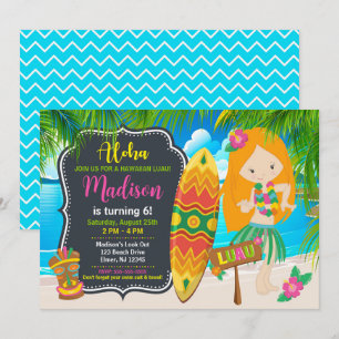 Invitation Fête d'anniversaire Fille Hawaïenne Luau Tropical
