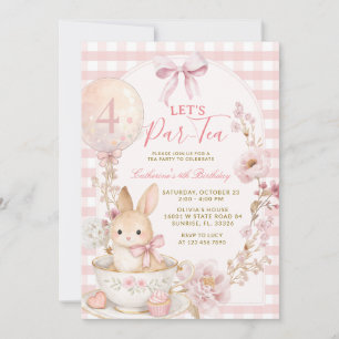 Invitation Fête d'anniversaire fille lapin gingham rose