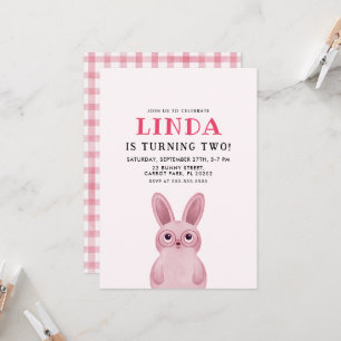 Invitation Fête d'anniversaire fille lapin rose avec lunettes