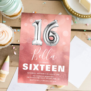 Invitation Fête d'anniversaire fille moderne rose 16 ans