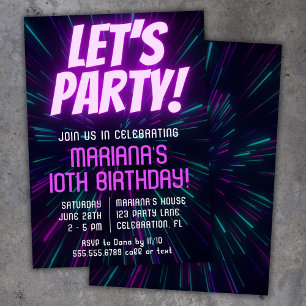 Invitation Fête d'anniversaire fille néon violet rose