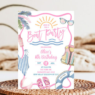 Invitation Fête d'anniversaire fille pastel rose bateau