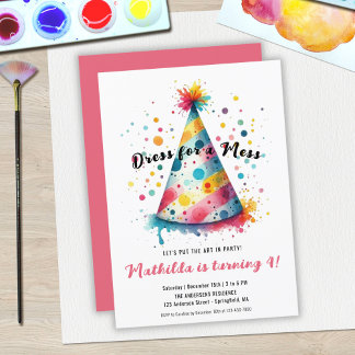 Invitation Fête d'anniversaire fille peinture artistique enfa