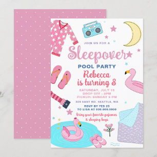 Invitation Fête d'anniversaire fille rose ados soirée pyjama