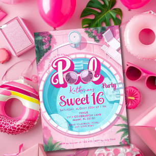 Invitation Fête d'anniversaire Fille Rose Clair 16 Seize Ans
