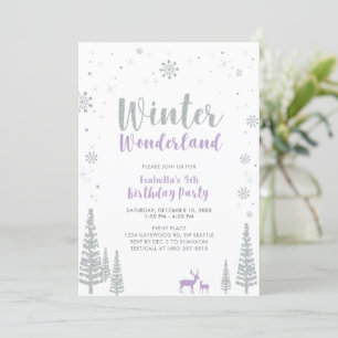 Invitation Fête d'anniversaire fille Silver & Purple Winter W