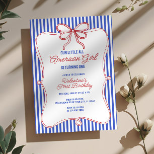 Invitation Fête d'anniversaire Fille Tout Américaine Rouge Bl