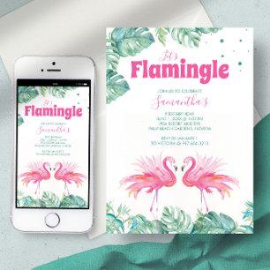 Invitation Fête d'anniversaire flamant rose aquarelle mignonn