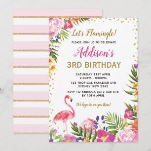Invitation Fête d'anniversaire Flamant rose Tropical Summer F