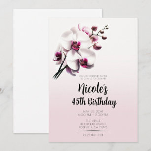 Invitation Fête d'anniversaire Fleur d'orchidée rose et blanc
