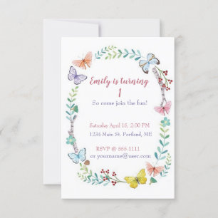 Invitation Fête d'anniversaire fleurie papillon personnalisé
