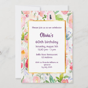 Invitation Fête d'anniversaire fleurons roses blanc