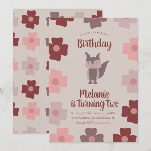 Invitation Fête d'anniversaire Fleurs Renard Rustique de la F