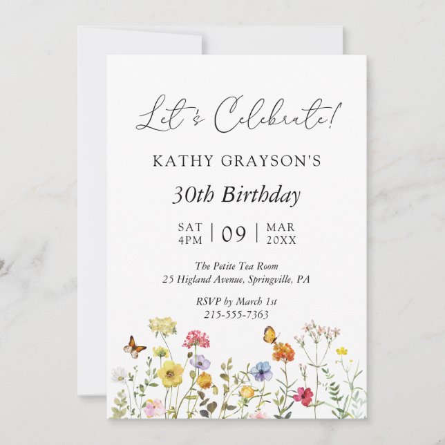 Invitation Fête d'anniversaire Floral Boho Fleur des champs B (Devant)
