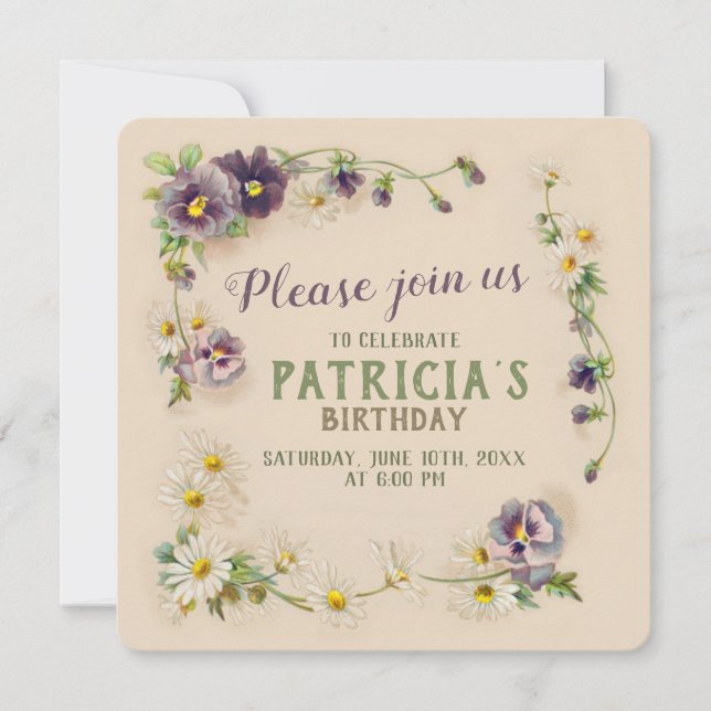Invitation Fête d'anniversaire Floral garland CC1057 (Devant)