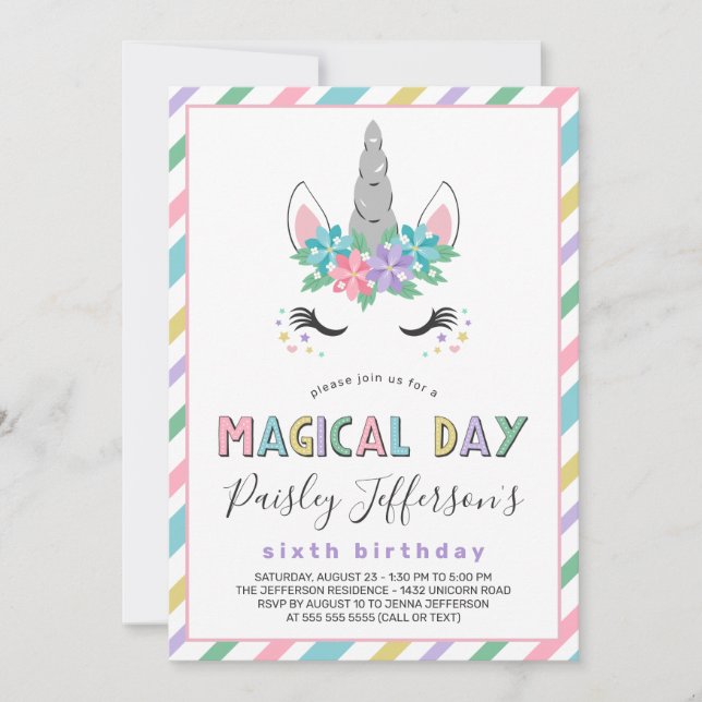 Invitation Fête d'anniversaire Floral Unicorn Pastel (Devant)