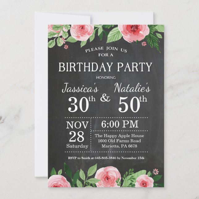 Invitation Fête d'anniversaire florale adulte de joint de (Devant)