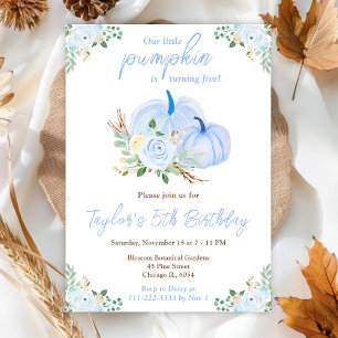 Invitation Fête d'anniversaire florale aux citrouilles bleues