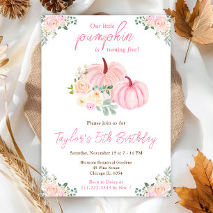 Invitation Fête d'anniversaire florale aux citrouilles roses