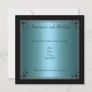 Invitation Fête d'anniversaire florale bleue glamour noir
