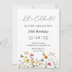 Invitation Fête d'anniversaire florale boho de fleurs sauvage